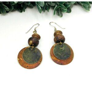 Vintage Boho Style Double Disc & Bead Dangle Earrings Lightweight